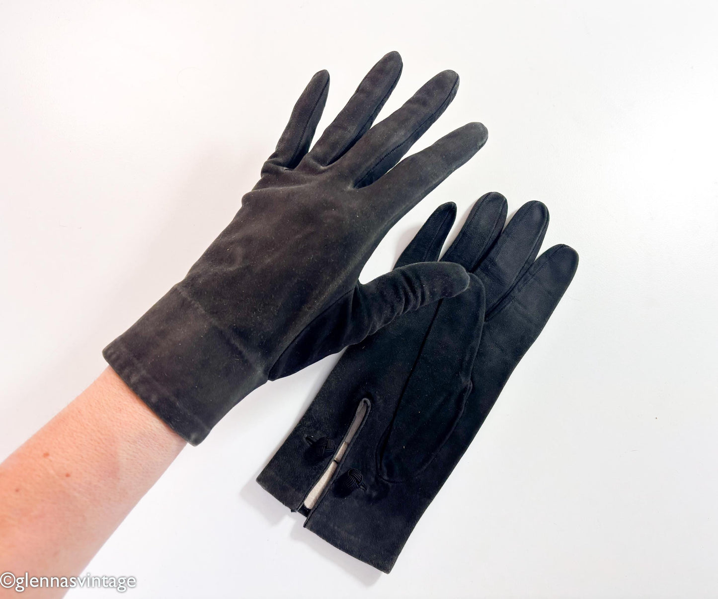 Hermès Black Suede Gloves, Size 7
