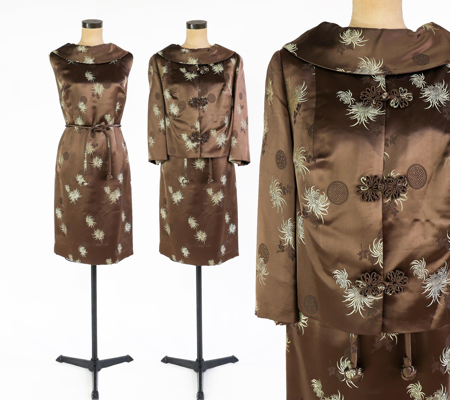 1950s Satin Jacquard Dress and Jacket Set, Plus Size