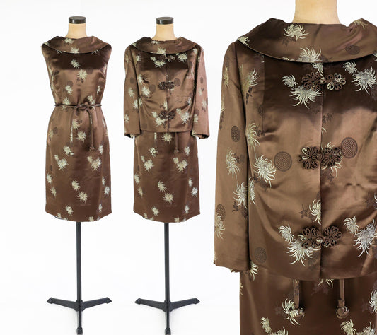 1950s Satin Jacquard Dress and Jacket Set, Plus Size