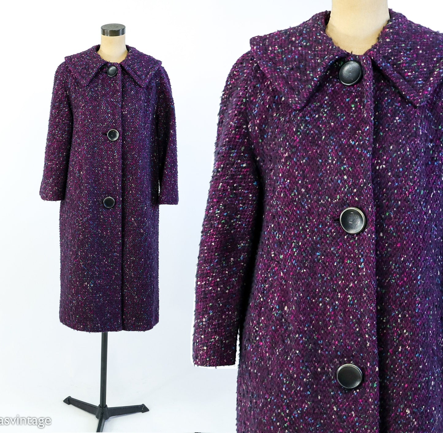 1950s Purple Wool Coat | 50s Purple Tweed Wool Coat | Purple Boucle Wool Coat | Large