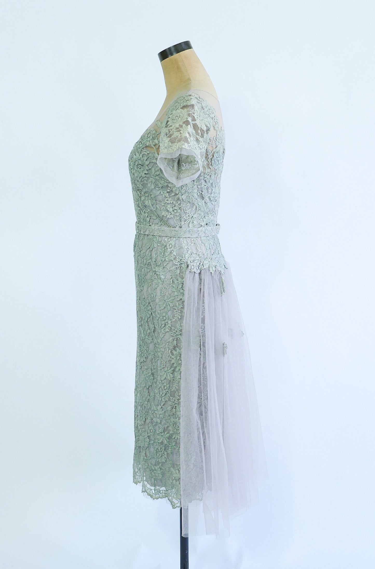 1950s Dove Gray Tulle Tea Party Dress, Small