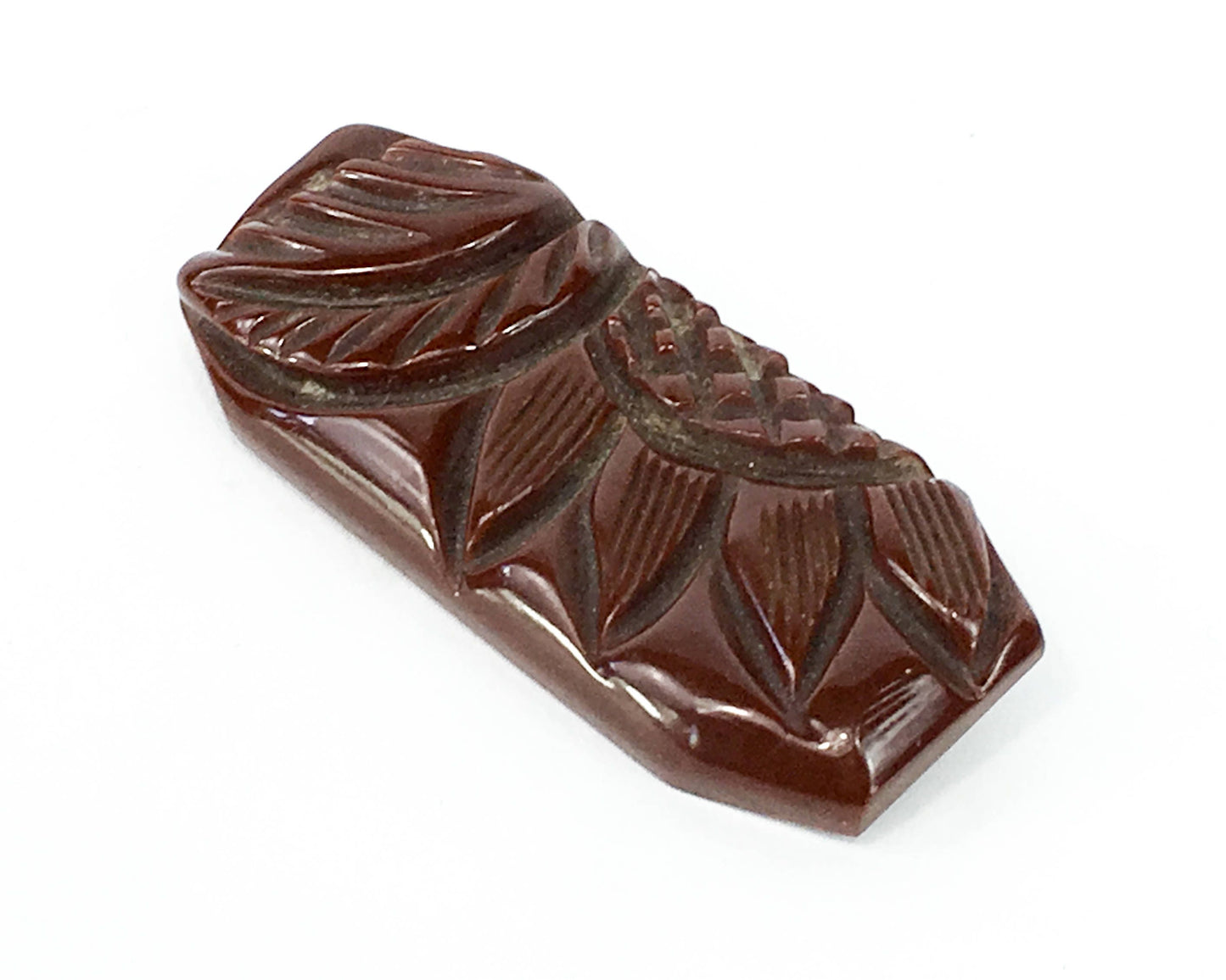 1930s Floral Carved Bakelite Brooch | Vintage Brown Pin