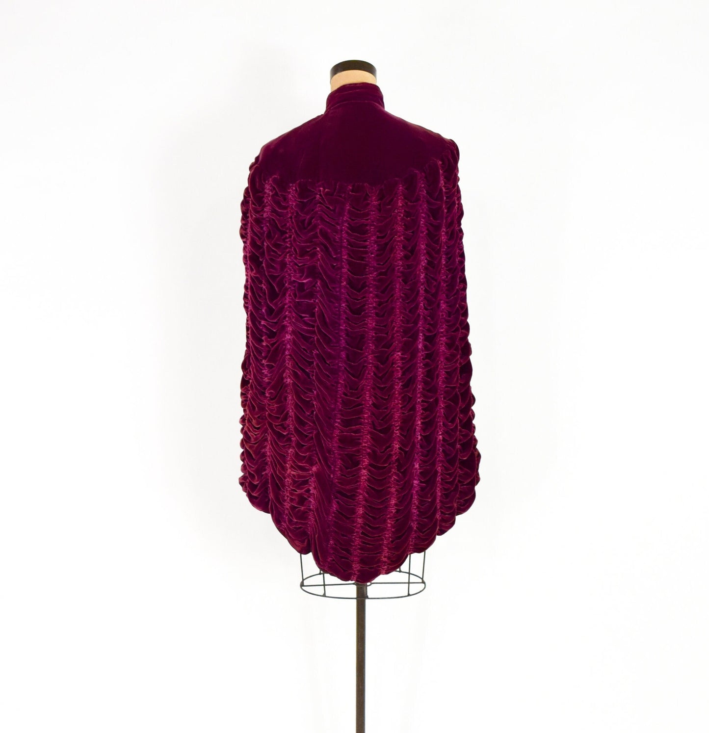 1900s Burgundy Silk Velvet Cape, One Size