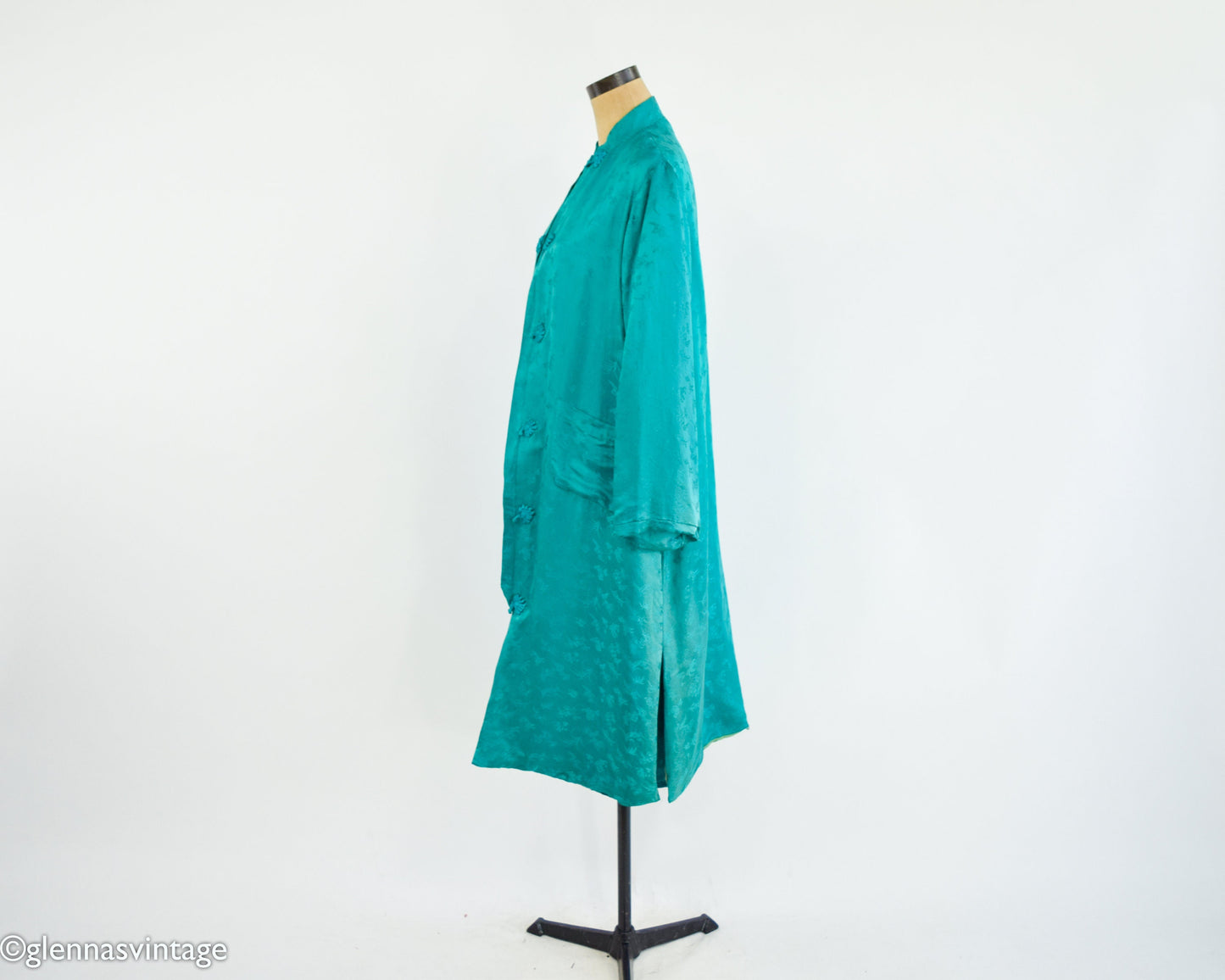 1960s Turquoise Silk Evening Coat | 60s Emerald Green Silk Coat | Cathay | Large