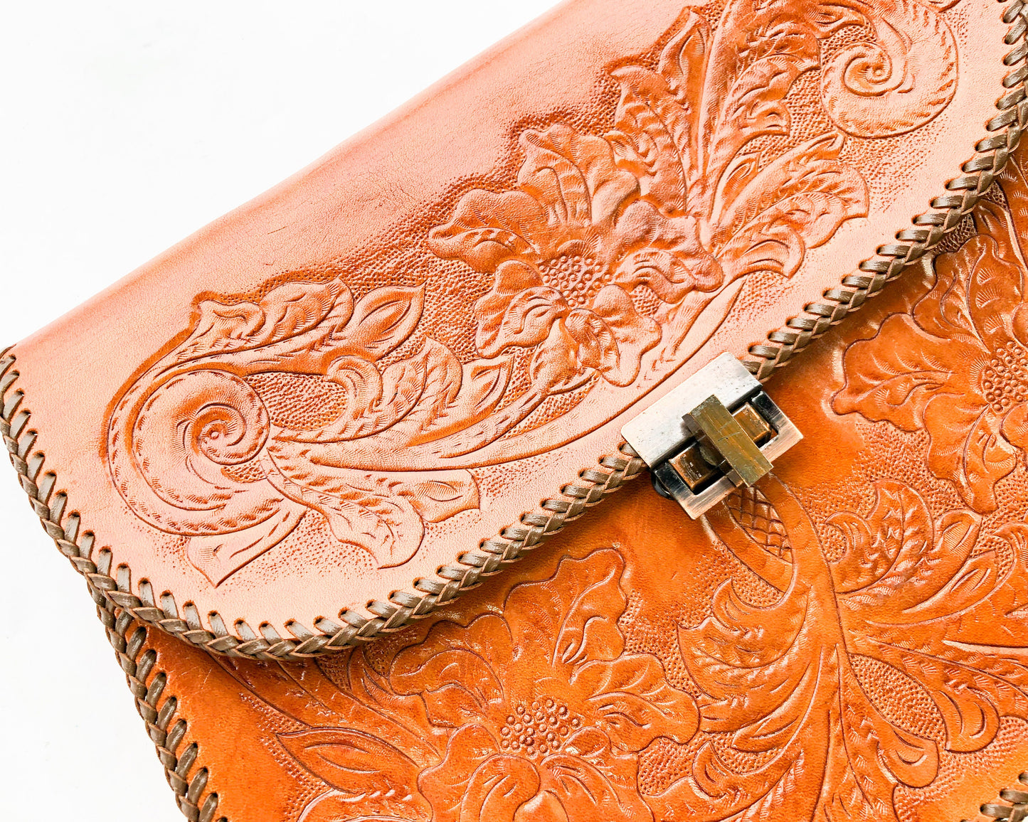 1950s Tooled Leather Clutch | 50s Tooled Handbag