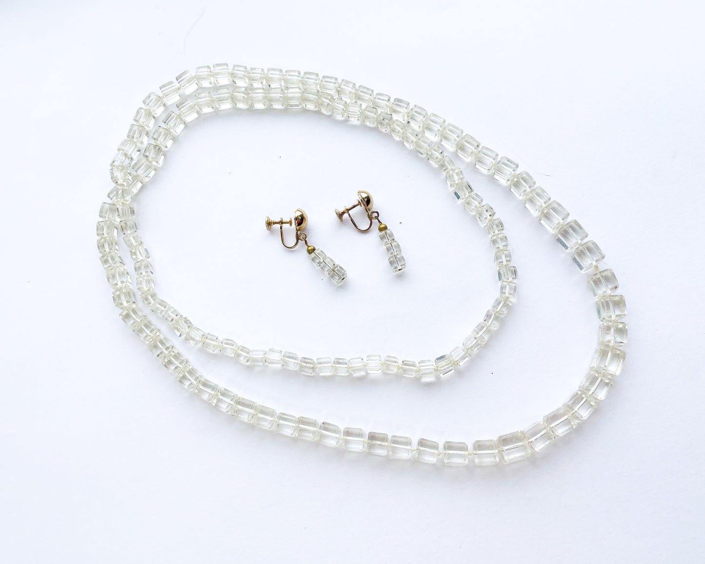 1940s Crystal Necklace and Screw Back Earrings Set | Vintage Glamour