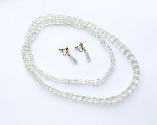 1940s Crystal Necklace and Screw Back Earrings Set | Vintage Glamour