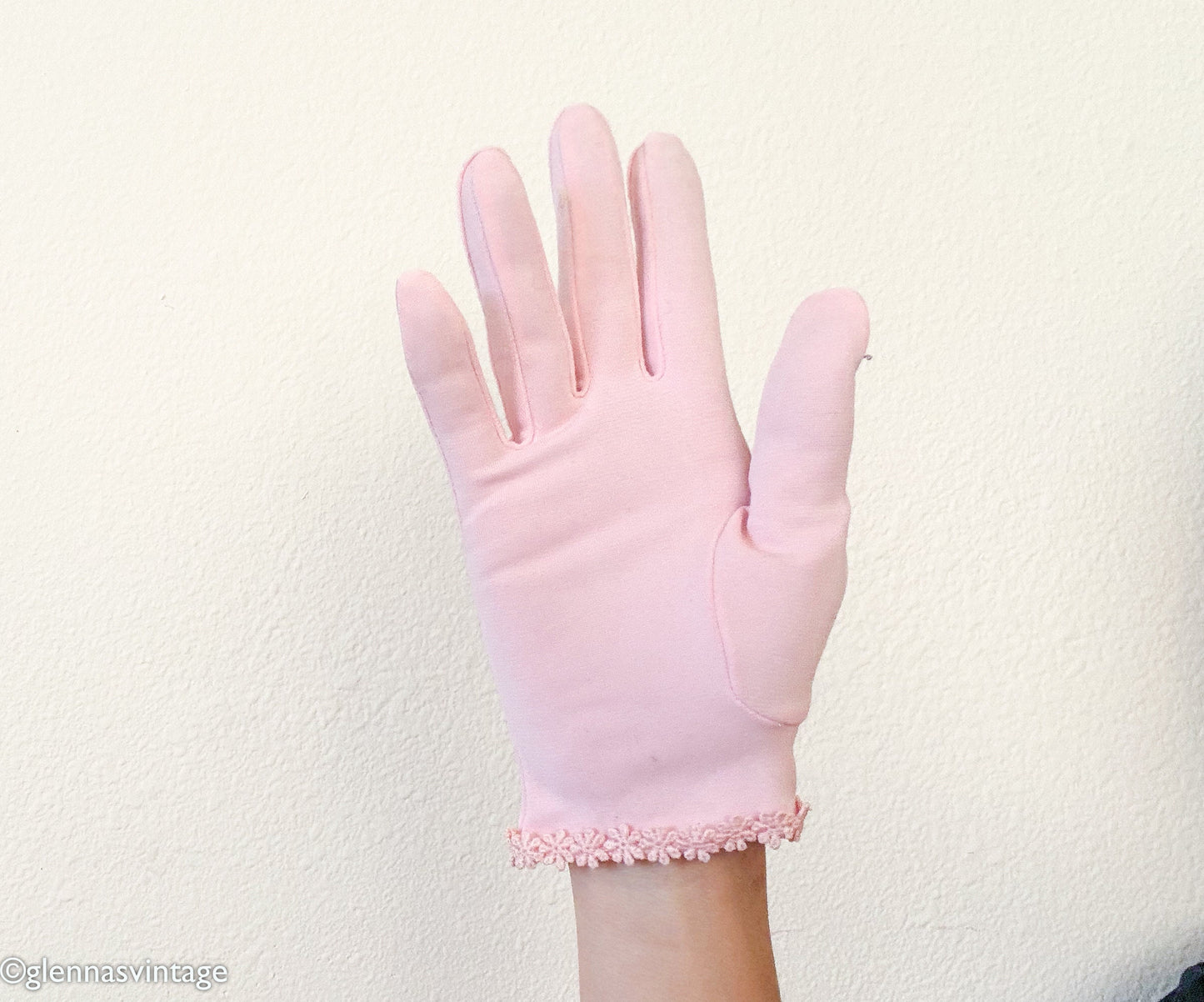 1950s Short Pink Floral Gloves