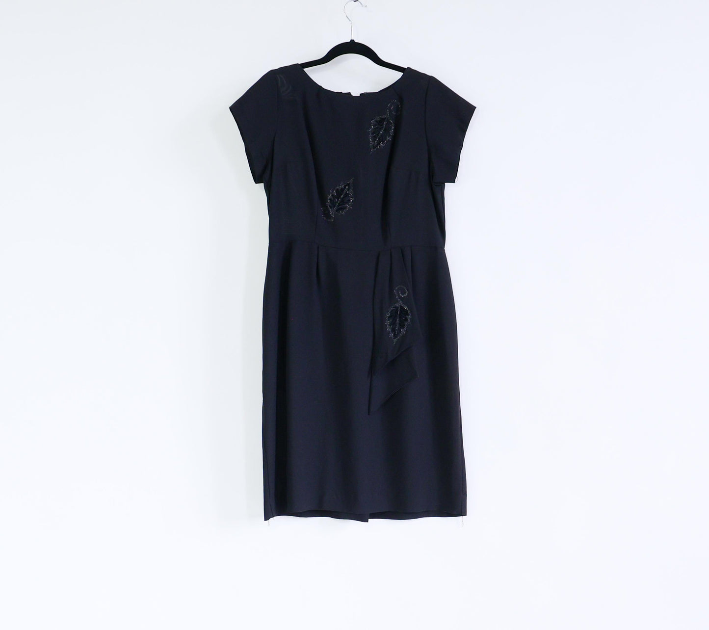 1950s Black Rayon Crepe Dress, Extra Large