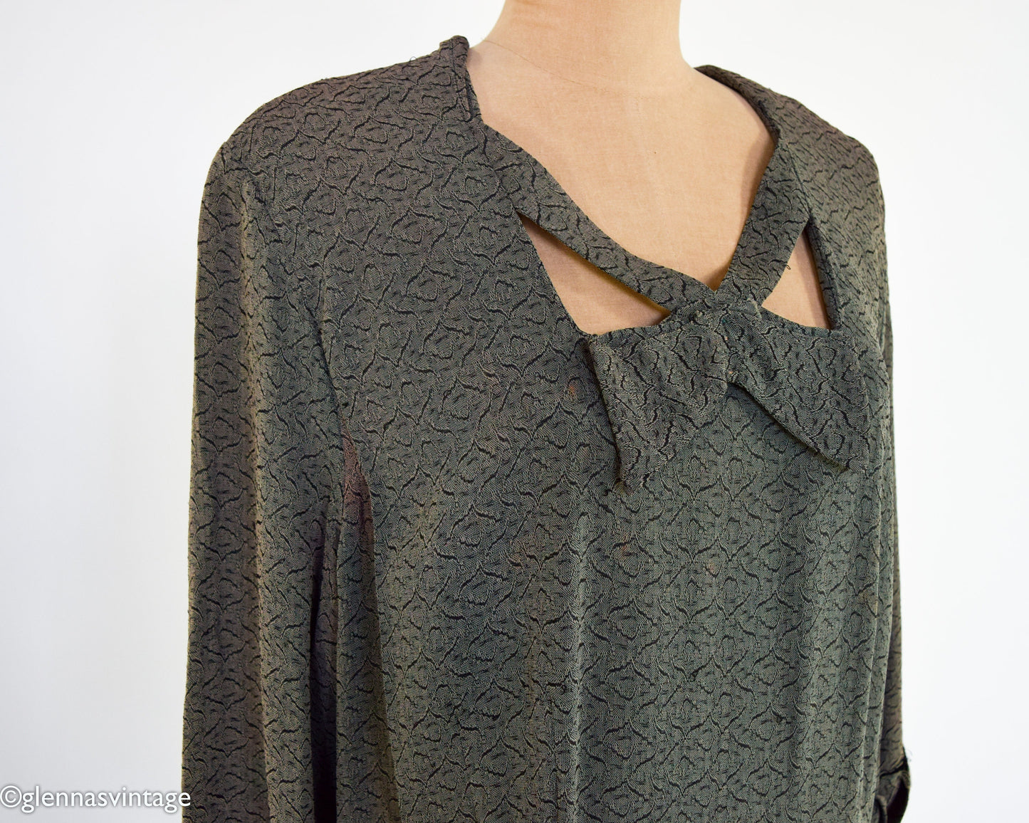1940s Olive Green Crepe Dress, XXL, 38" Waist