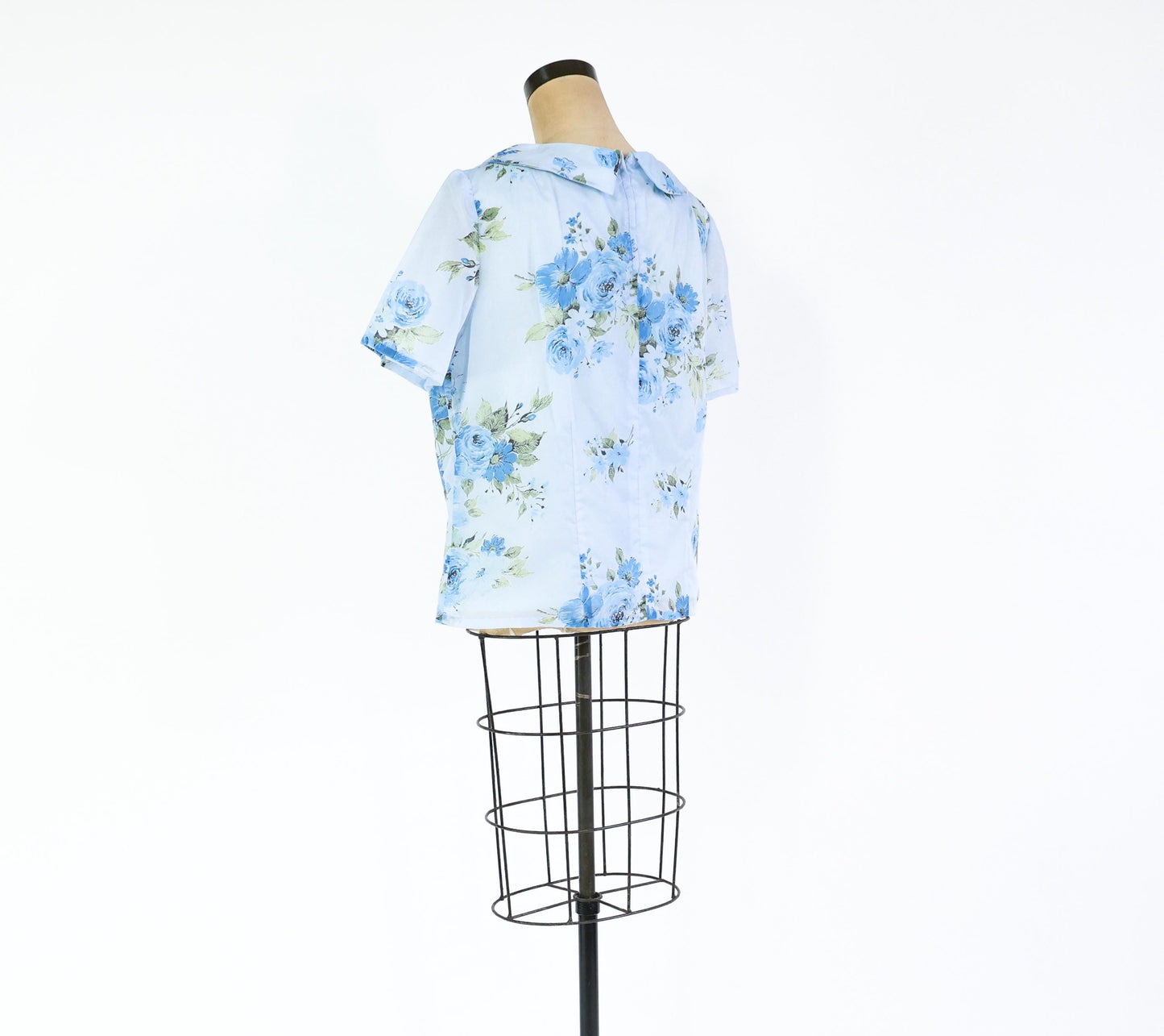 1960s Blue Floral Print Top, Extra Large, 42" Bust