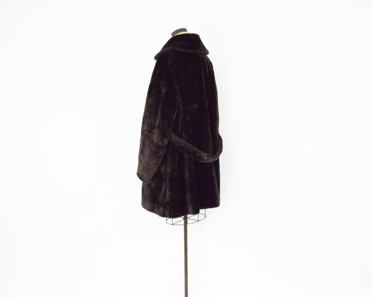 1960s Mod Dark Brown Faux Fur Coat, XXL 50" Bust