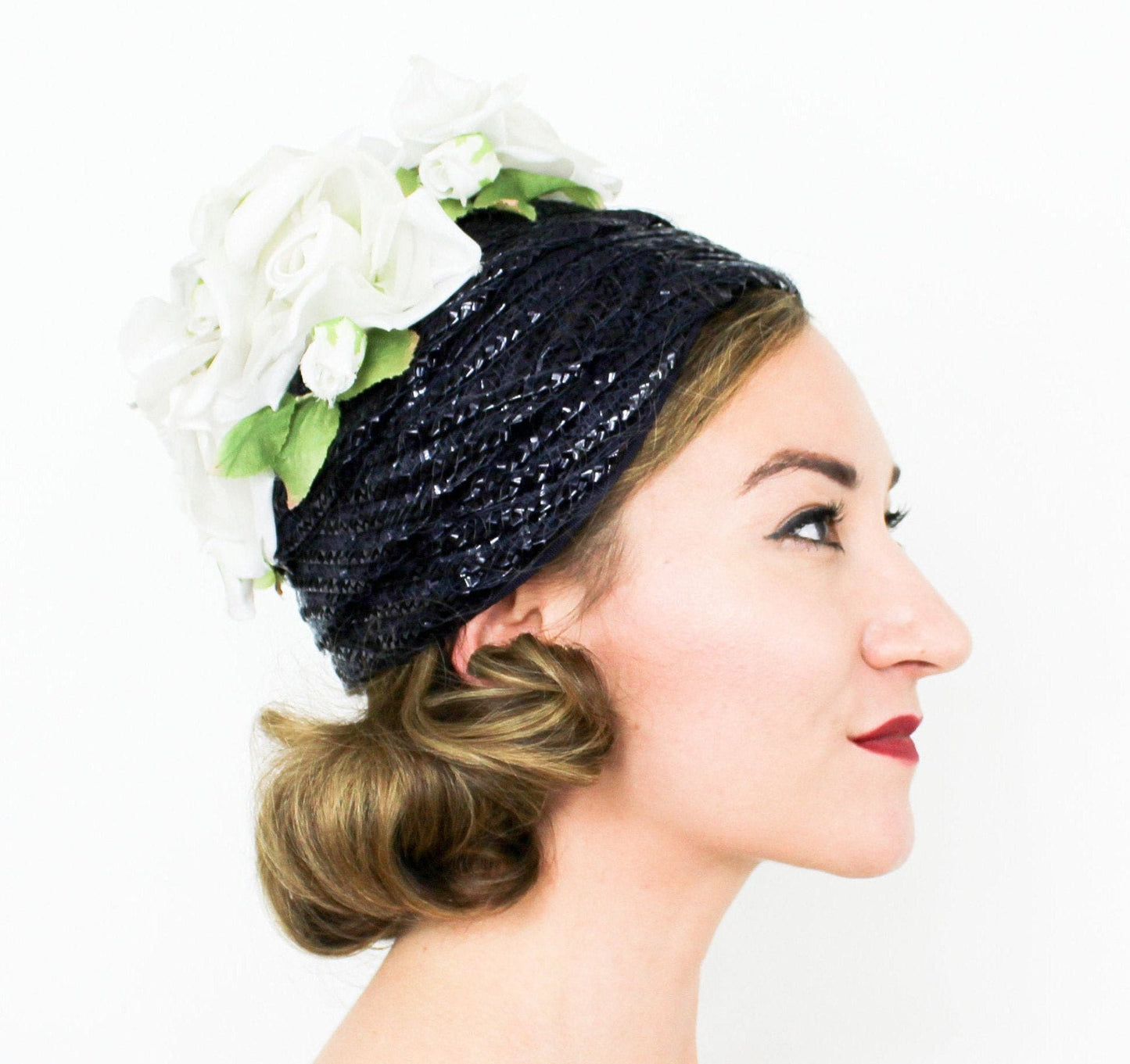 1950s Navy Raffia Beehive Hat