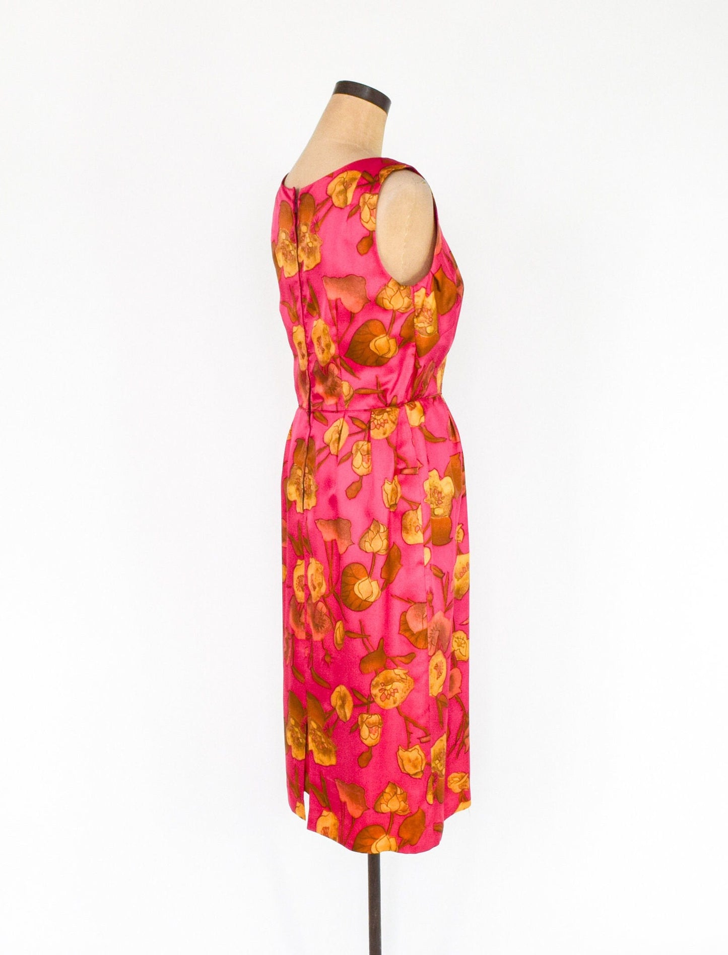 1950s Fuchsia Pink Floral Wiggle Dress, Medium