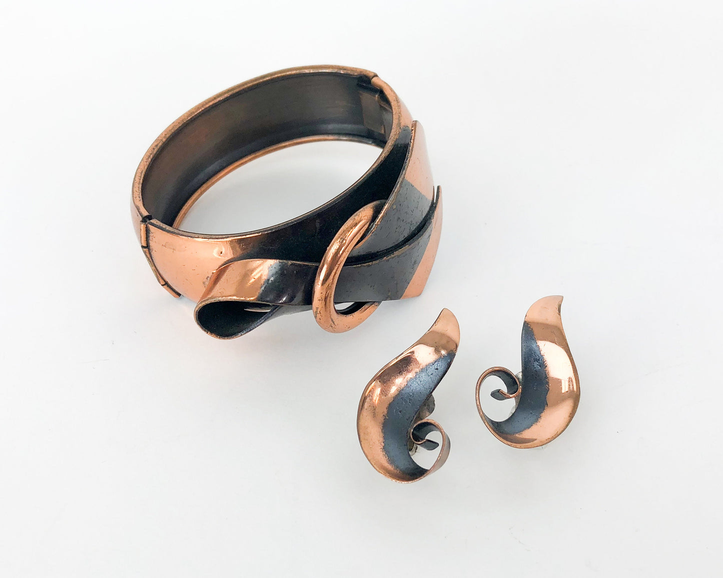 1950s Copper Bracelet & Clip Earring Set