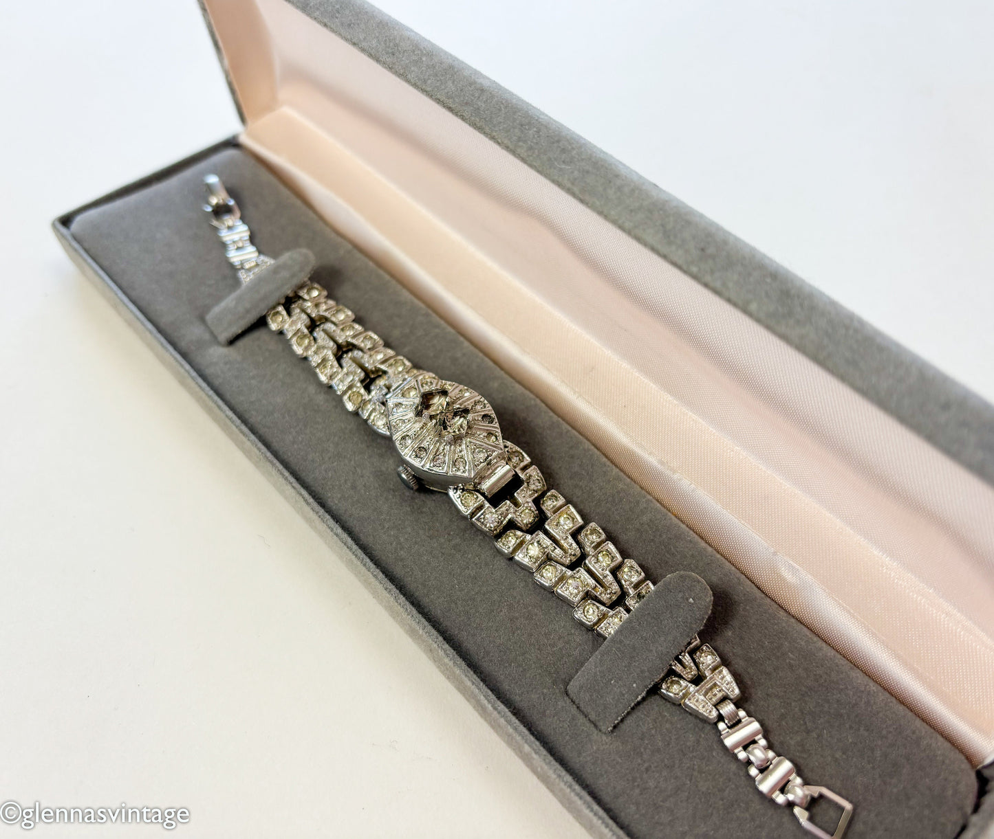 1930s Vintage Rhinestone Watch Bracelet, Art Deco Evening Glamour