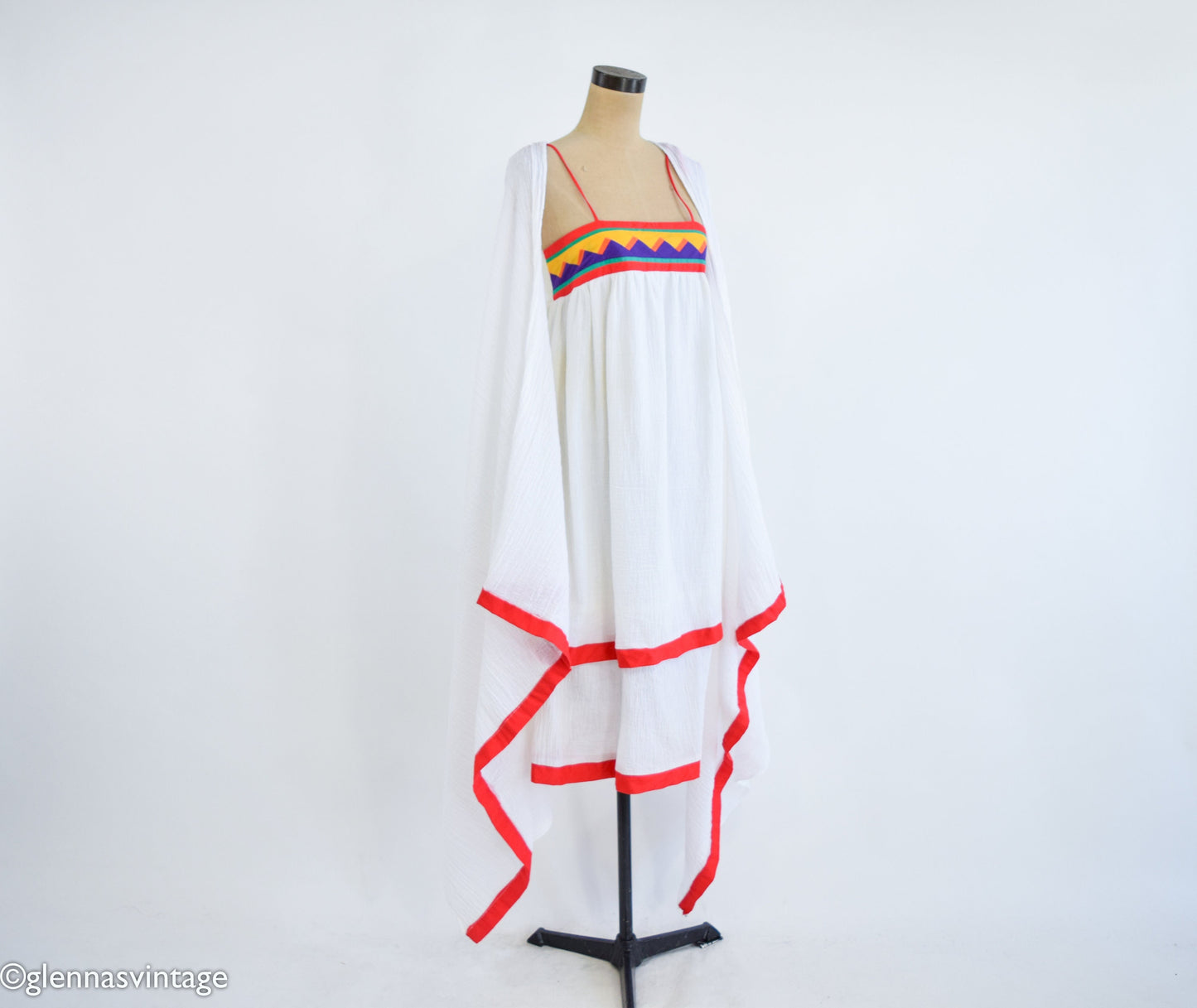 1970s White Cotton Summer Dress, Young Edwardian, Small