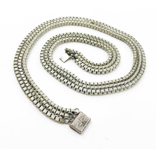 1930s White Enamel Box Chain Necklace | 30s White Box Chain Choker | 3 Strand Necklace
