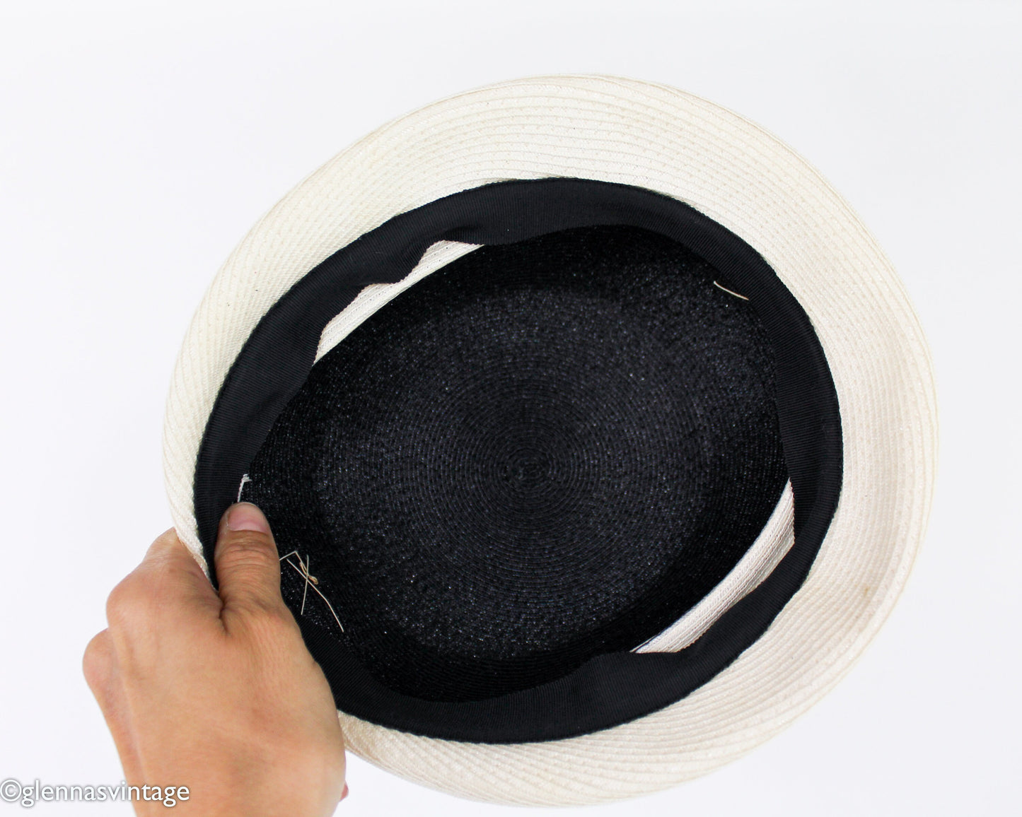 1950s Black & White Ombre Hat | 50s White Black Raffia Hat