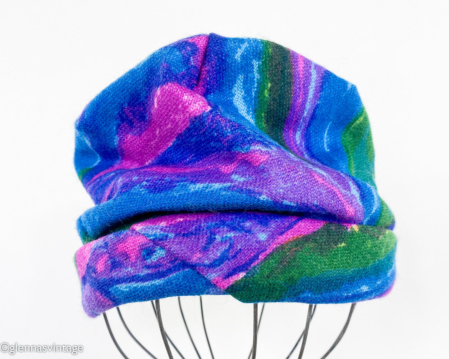 1960s Royal Blue Print Wool Turban Hat