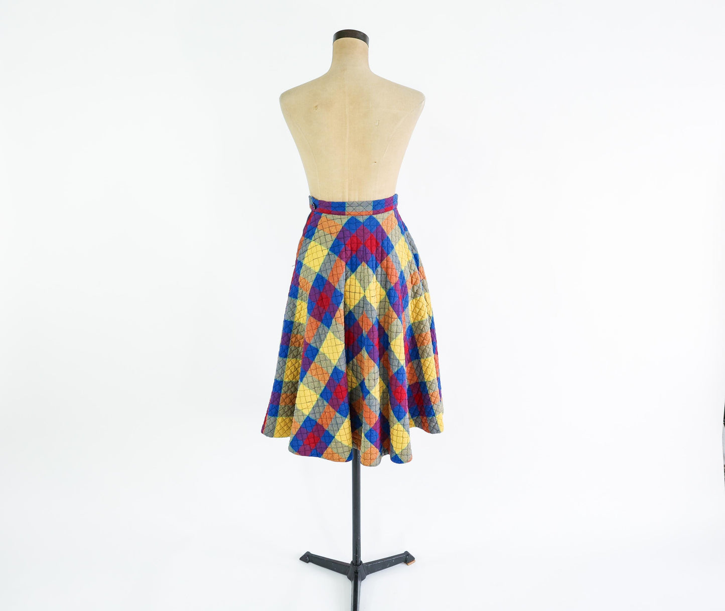 1950s Plaid Quilted Circle Skirt, Small