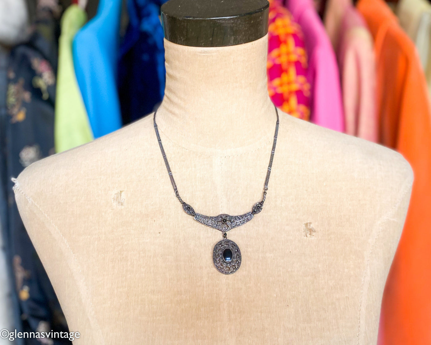 1940s Marcasite & Silver Pendant Necklace | 40 Silver Marcasite Necklace