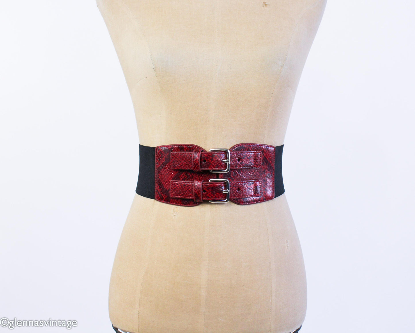 1980s Red Snakeskin Leather Belt, Steve Madden