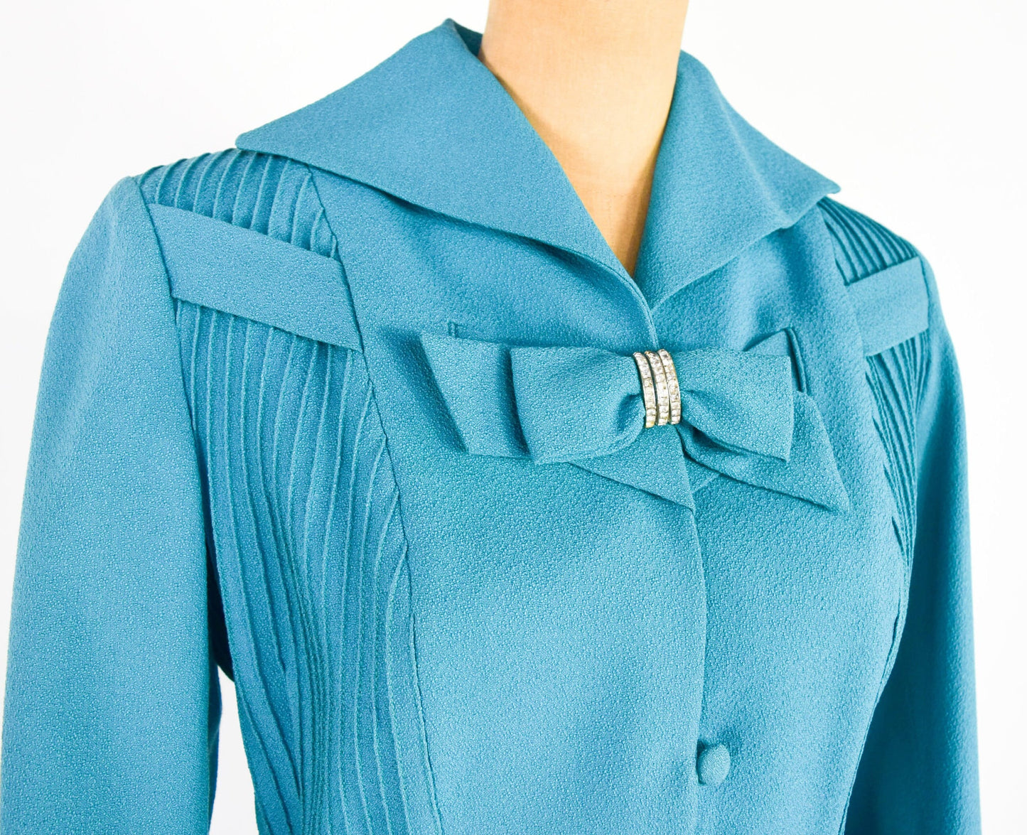 Lilli Ann | 1950s Blue Wool Crepe Suit | 50s Turquoise Blue Wool Crepe Suit | Lilli Ann | Medium