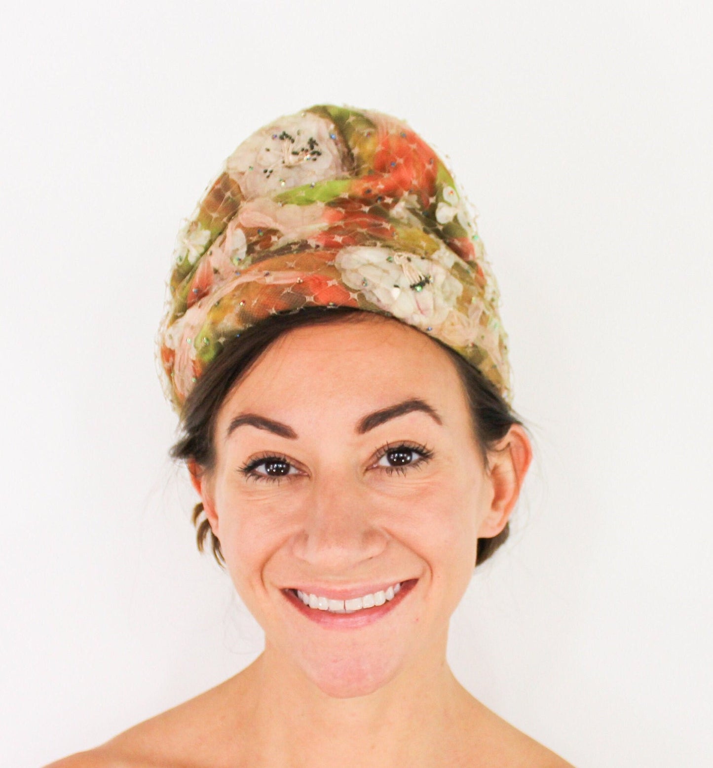 1950s Orange Floral Turban Hat