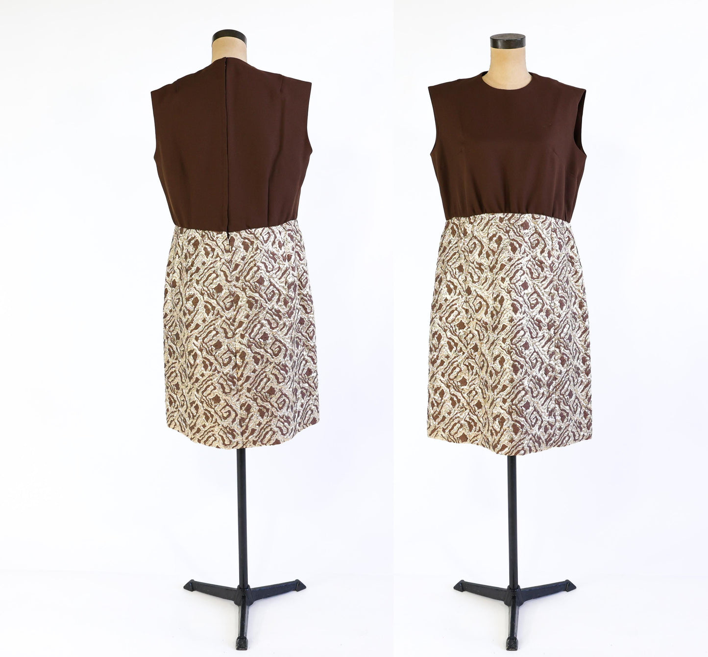 1960s Metallic Gold & Brown Jacquard Dress Set, Extra Large, 34" Waist