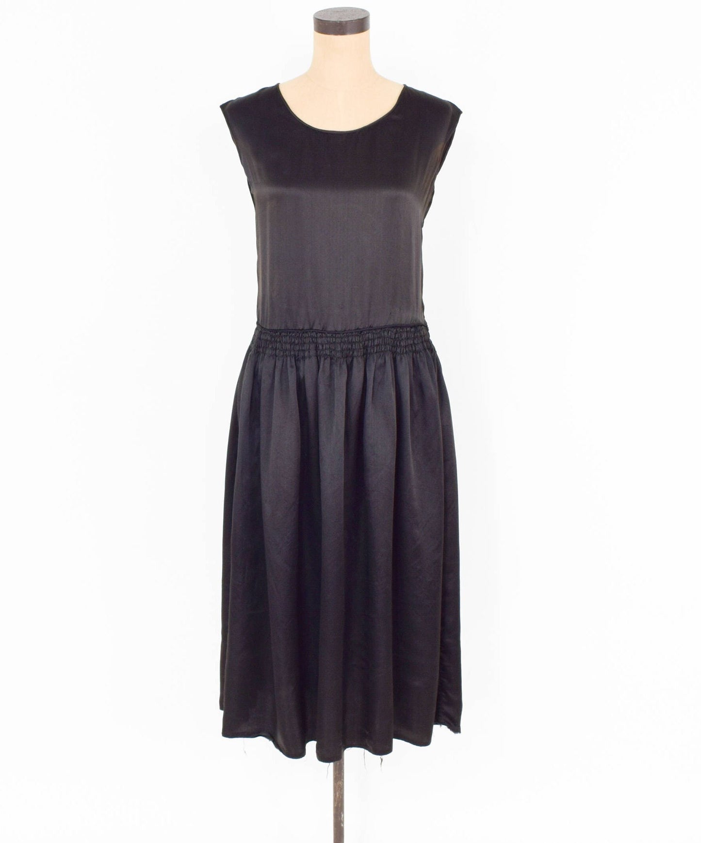 1930s Black Silk Satin Dress, Jean Carol Flapper Dress, Small