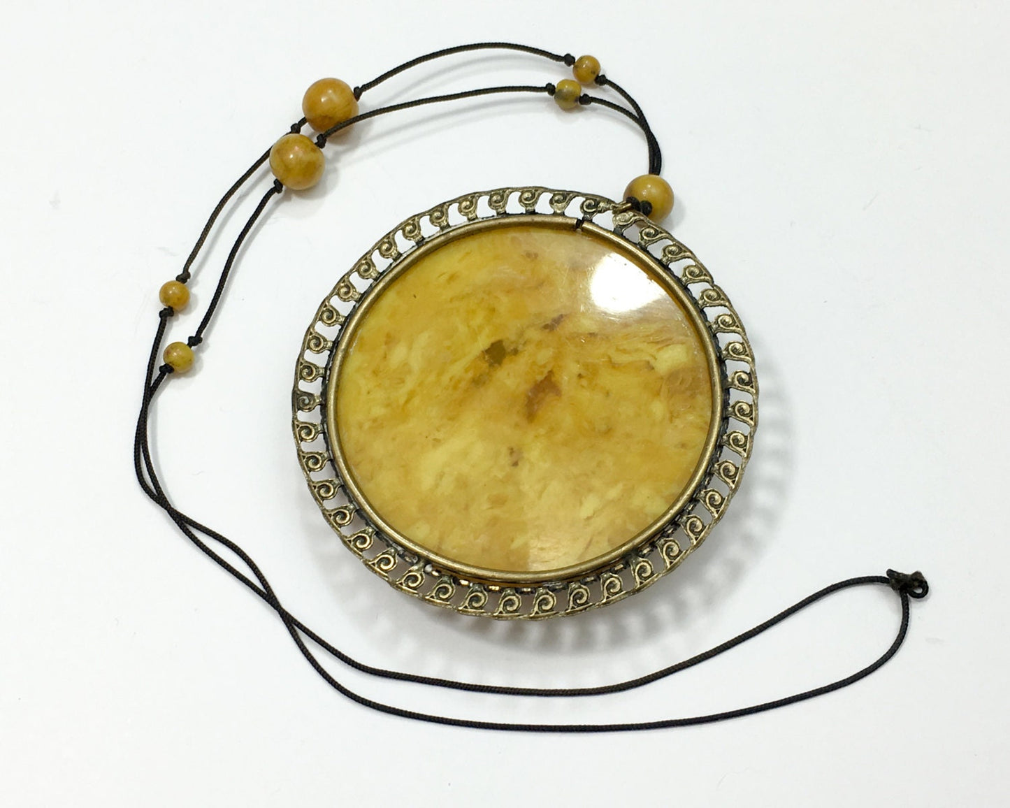 1900s Gold Celluloid Pendant Necklace | Golden Fruit Necklace