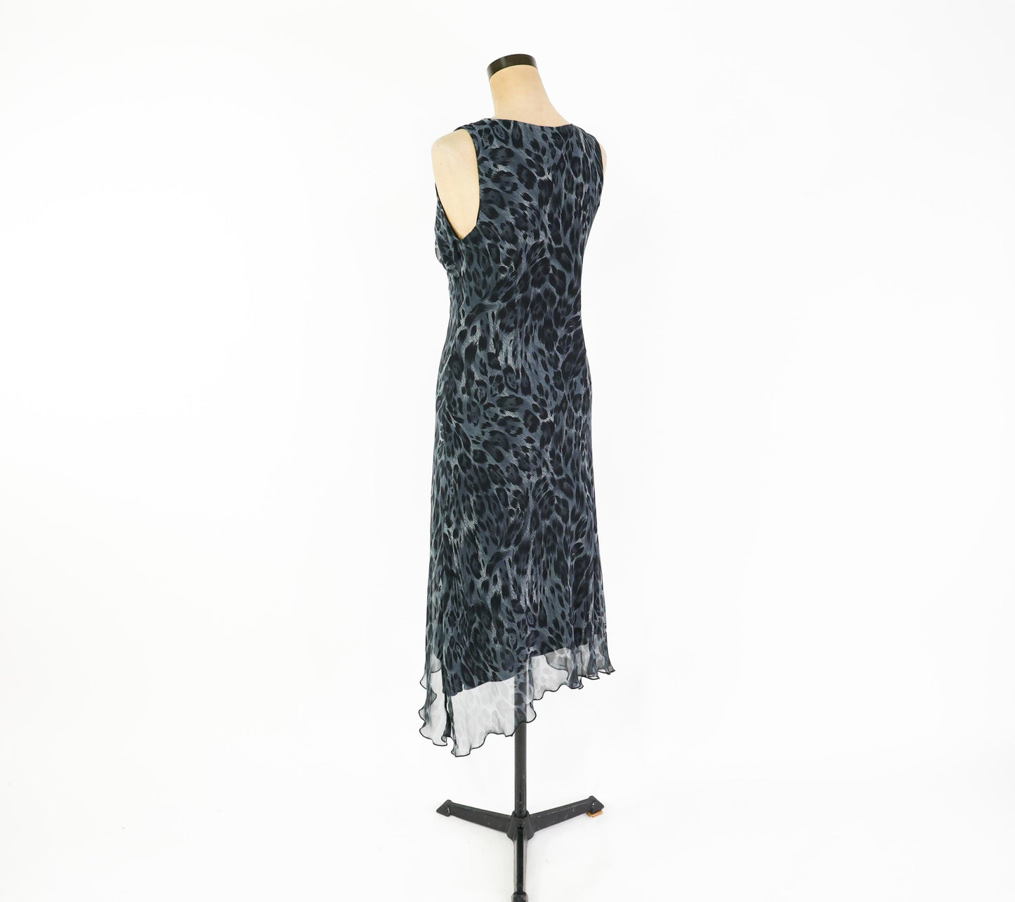 1990s Black Animal Print Dress | Black Sleeveless Maxi, Small
