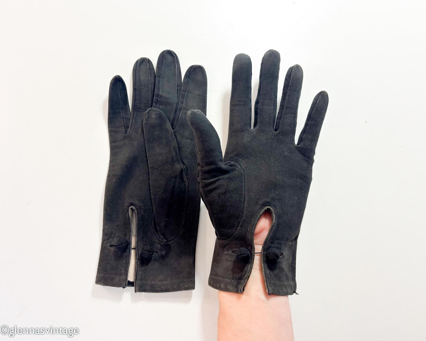 Hermès Black Suede Gloves, Size 7