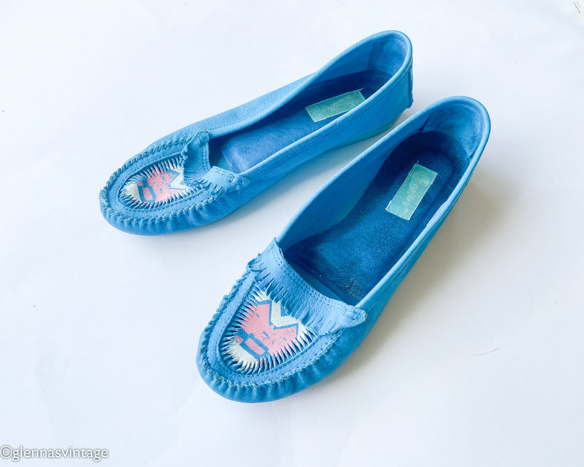 1980s Candie's Turquoise Suede Loafers | Moccasin Style | US 8.5