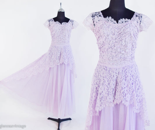 1950s Lavender Purple Lace Prom Dress, Extra Small