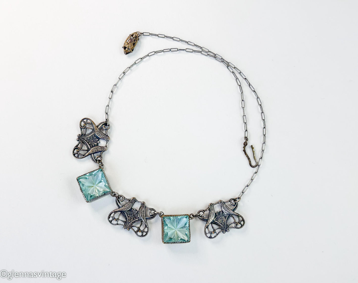 1900s Silver Glass Squares Choker Necklace