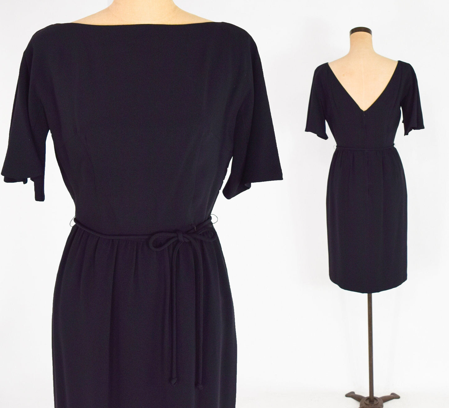 1950s Black Sheath Dress | 50s Little Black Dress | S.Howard Hirsh | Small