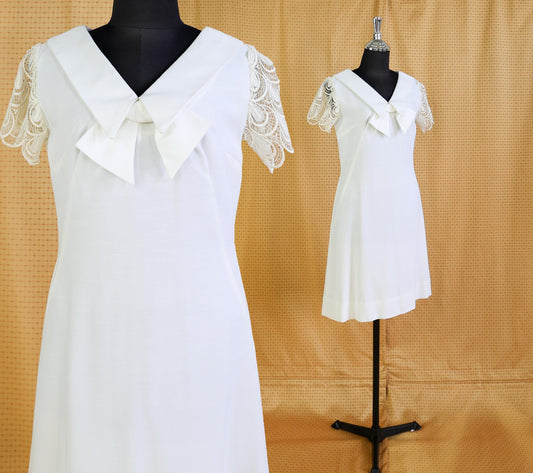 1960s White Lace Sleeve Short Wedding Dress, Medium