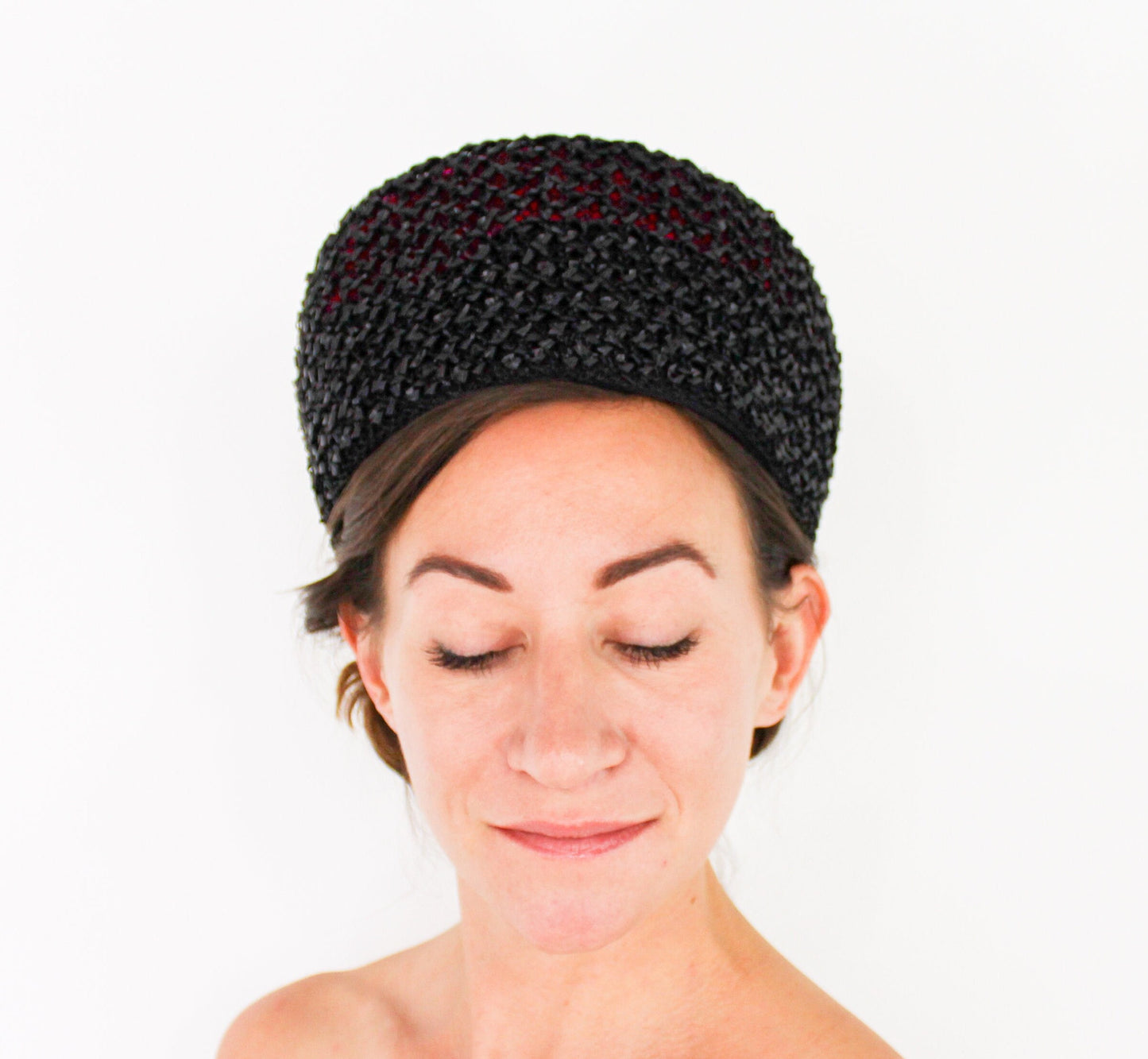 1960s Black Raffia Bubble Hat | Vintage Mod Style
