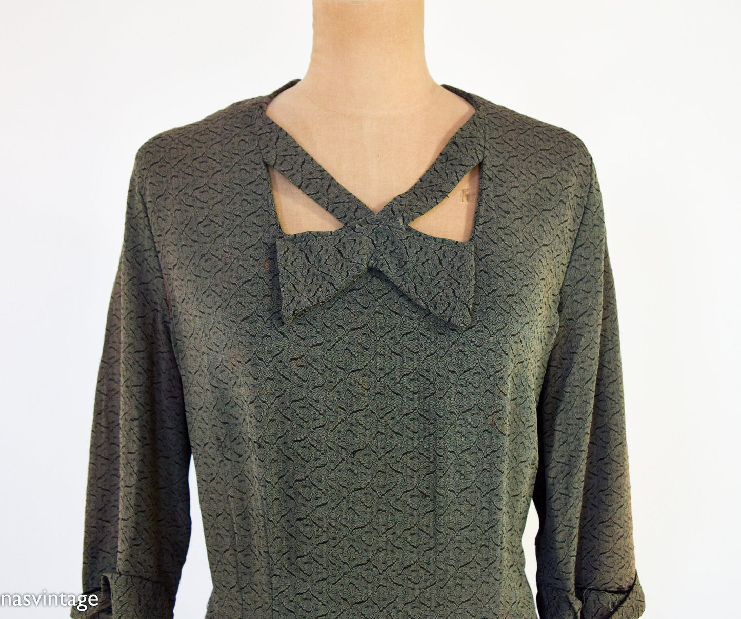 1940s Olive Green Crepe Dress, XXL, 38" Waist
