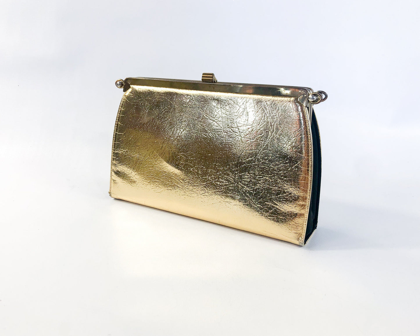1960s Gold Convertible Handbag | 60s Black and Gold Leather 3 Way Clutch | L & M Bags