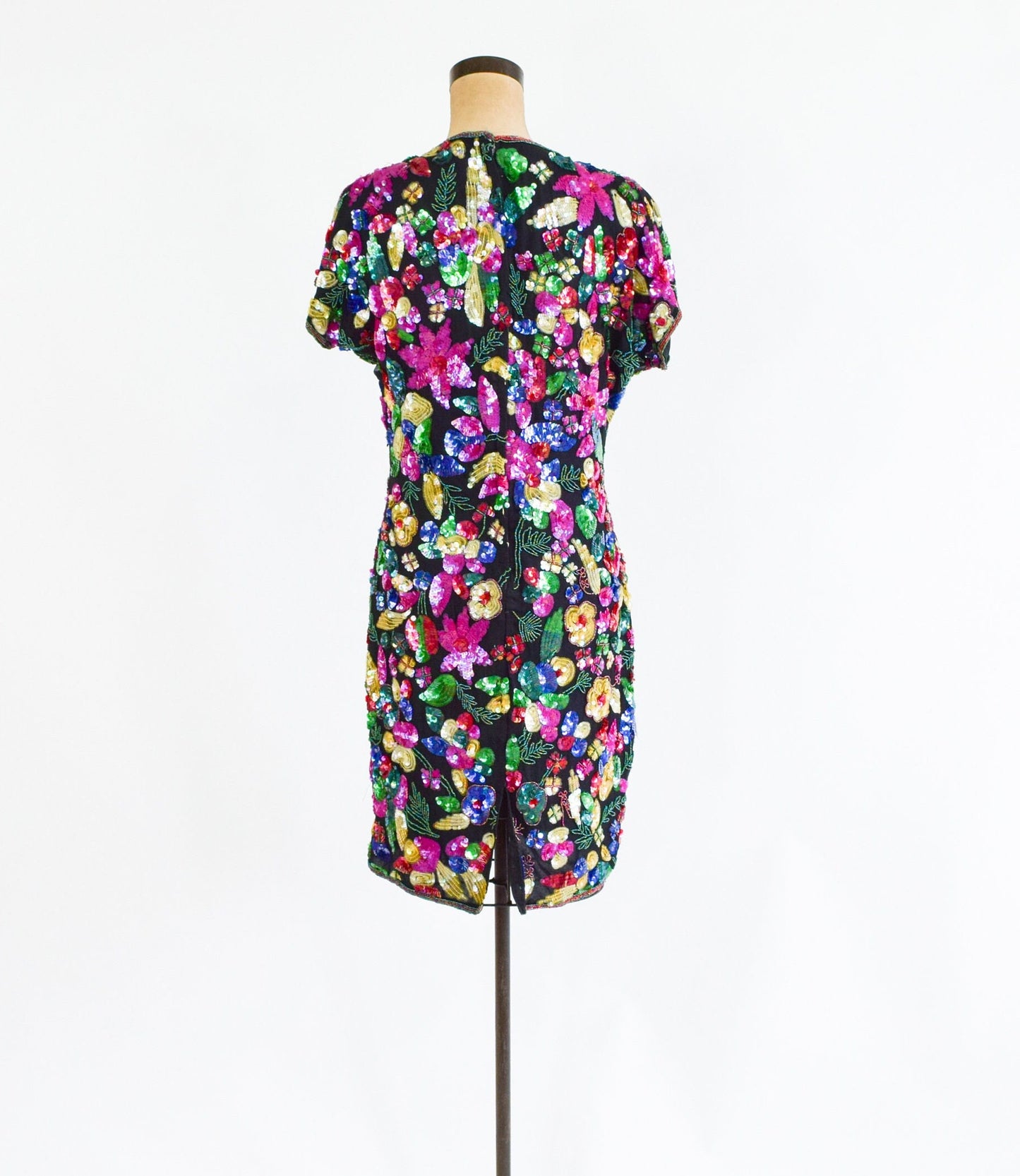 1980s Colorful Floral Sequin Party Dress, Small