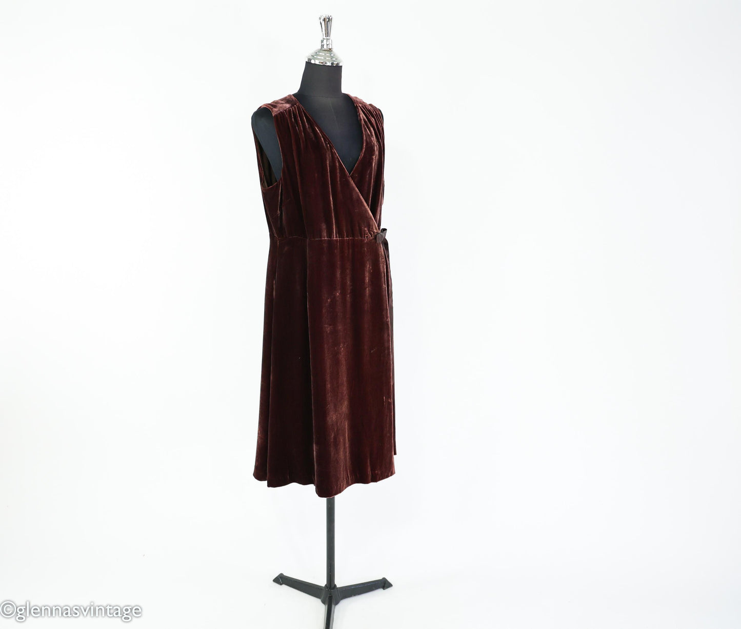 2000s Chocolate Brown Velvet Wrap Dress, Large