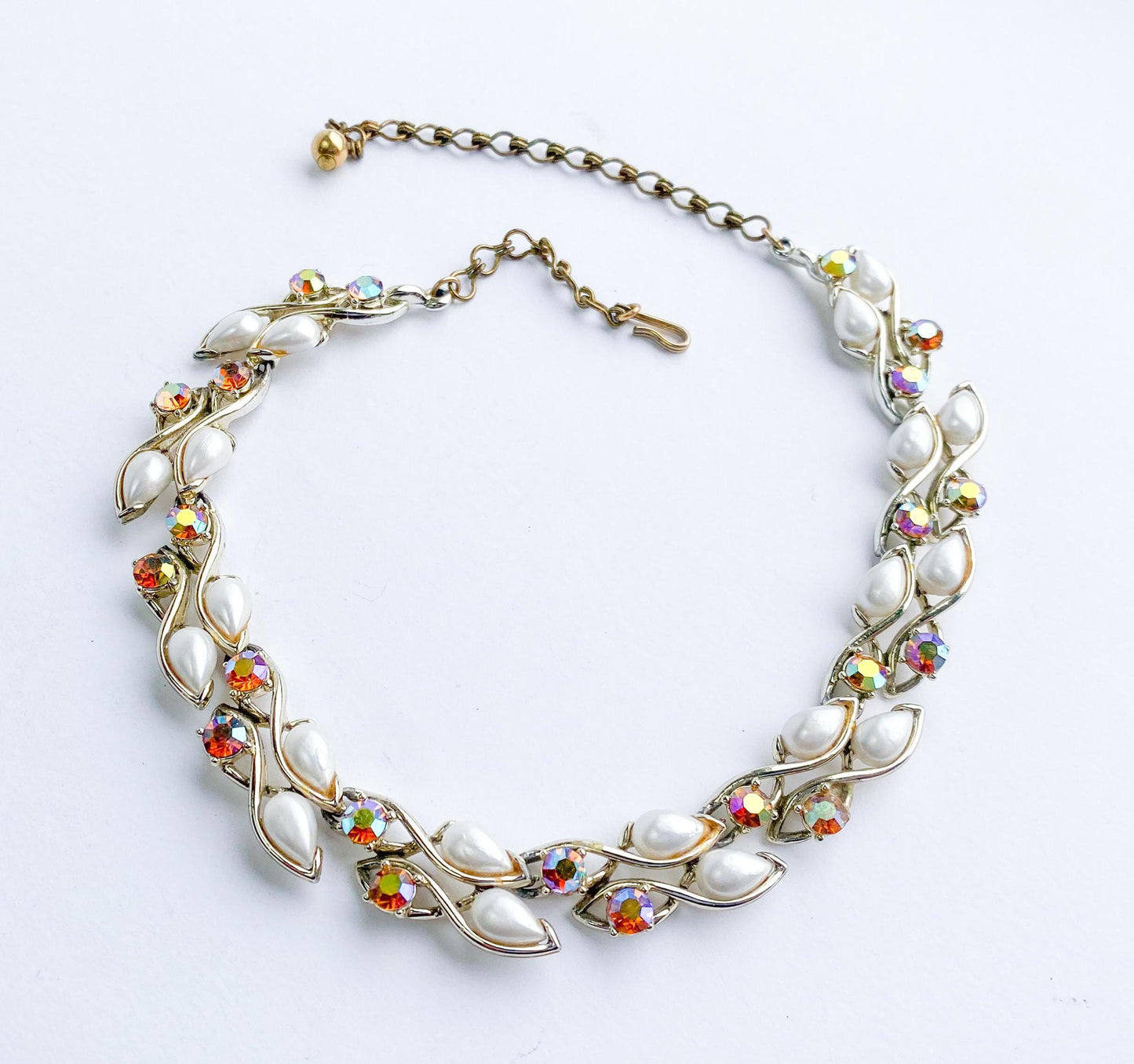 1950s Rhinestone Evening Necklace l 50s Topaz Rhinestone & Pearl Choker l BSK