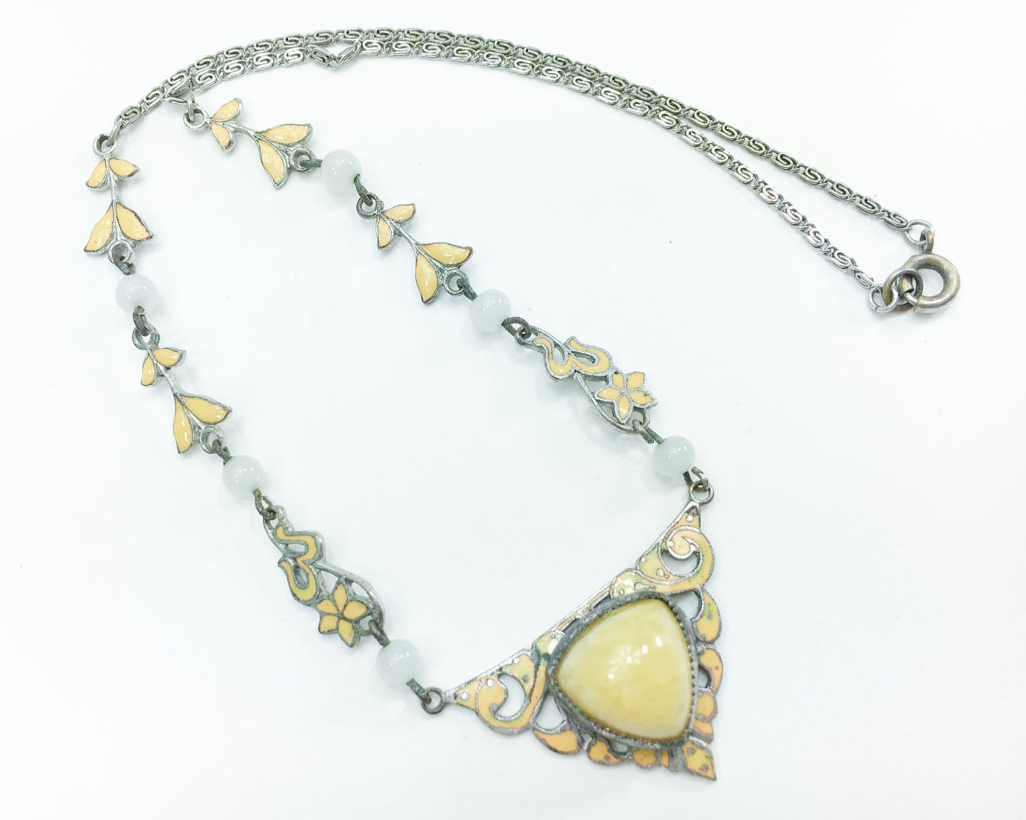 1930s Art Nouveau Yellow Glass Enamel Necklace