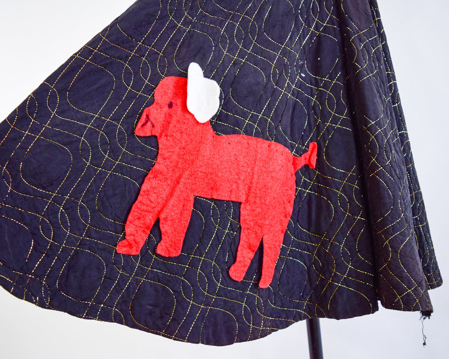 1950s Black Poodle Skirt | 50s Black Quilted Poodle Skirt | Vintage Black Swing Skirt | XS