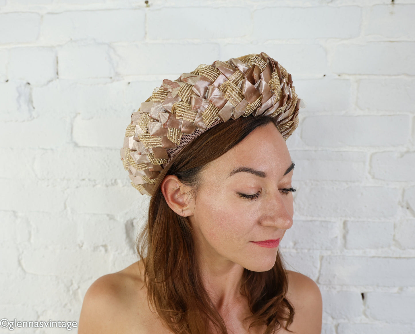1960s Taupe Woven Saucer Hat