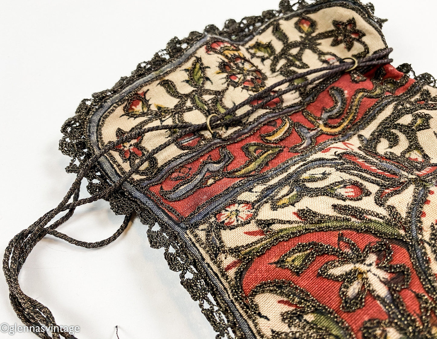 1900s Embroidered Evening Bag |  Vintage Drawstring Pouch