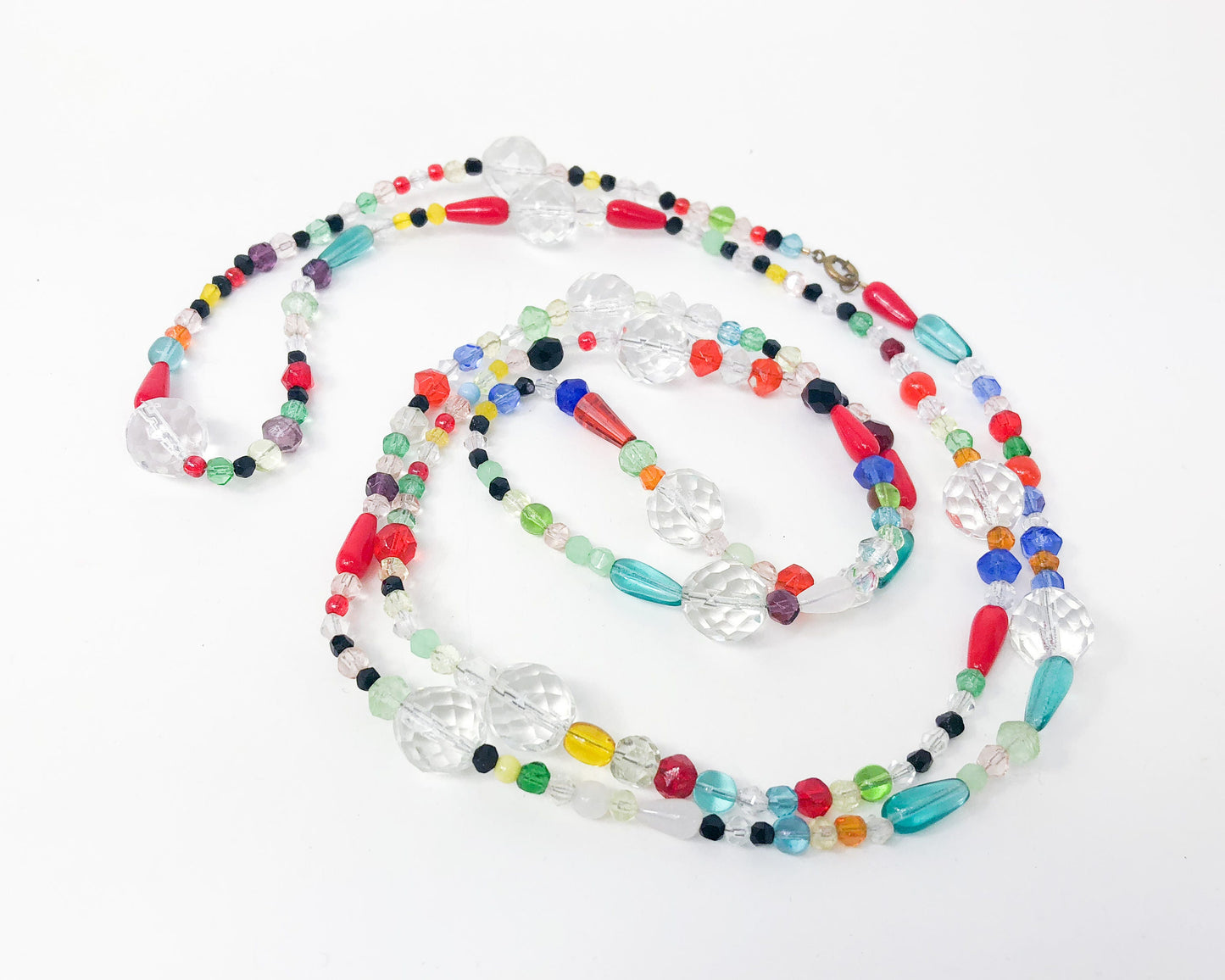 1960s Multicolor Glass Bead Necklace | Long Rope, Flapper Style